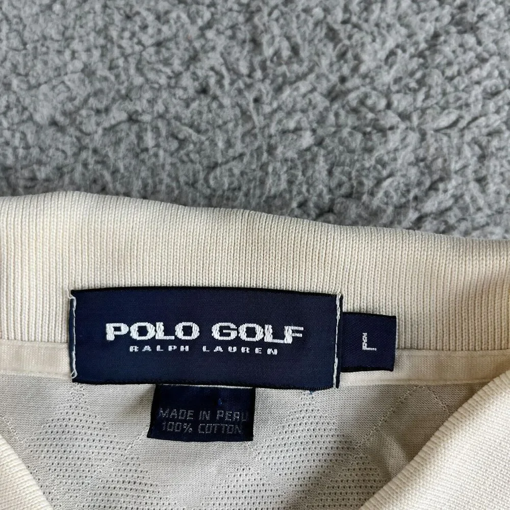 Vintage Ralph Lauren Polo Golf‎ Shirt Mens Large Light Yellow Argyle Pullover